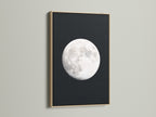 Full Moon lunar phase artwork with an oak frame. Ideal celestial wall art for bedroom astronomy decor. It's a great moon phase art piece. Perfect space themed art for modern aesthetics. It serves as an astrology gift and night sky print. A full moon artwork addition for celestial print lovers.