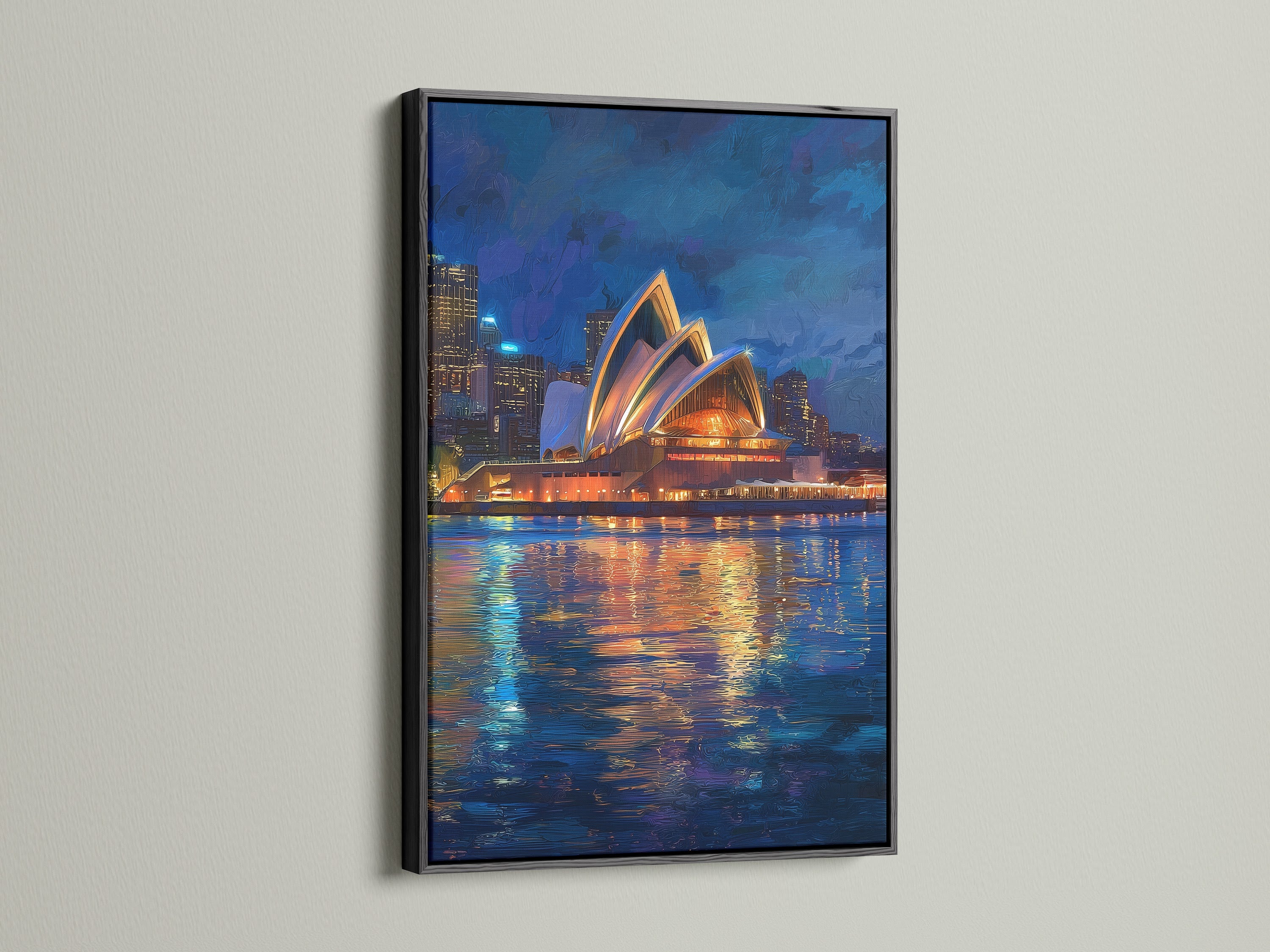 View a striking black frame showcasing a piece of artwork. The bold frame adds a contemporary touch. It creates a focal point in any room. This frame offers a sleek and polished look to your artwork