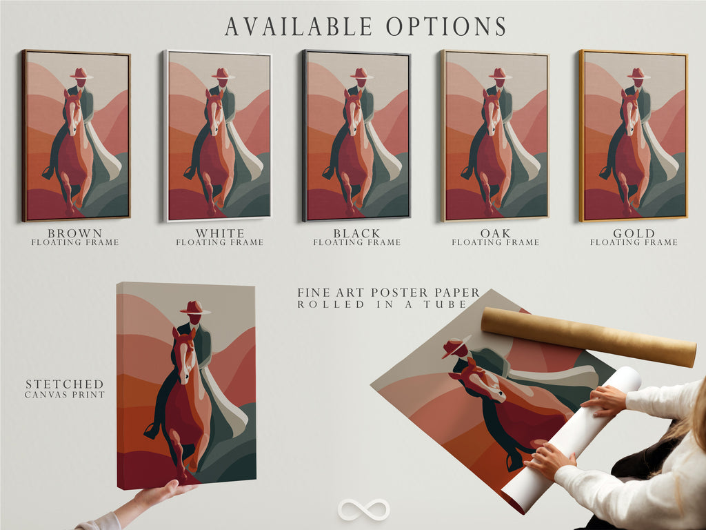 Available options include stretched canvas print. You can also select fine art poster paper. A floating frame is a stylish choice. Customize your artwork to fit your style. Choose the perfect presentation for your art. Explore all our available options today