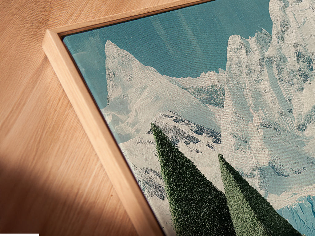 Get a close-up view of the Chess Arctic Canvas Print. It is presented in a floating frame. See the intricate details of the polar bear artwork and teal chessboard. The floating frame gives the artwork a modern gallery feel. Ideal for contemporary wall decor.