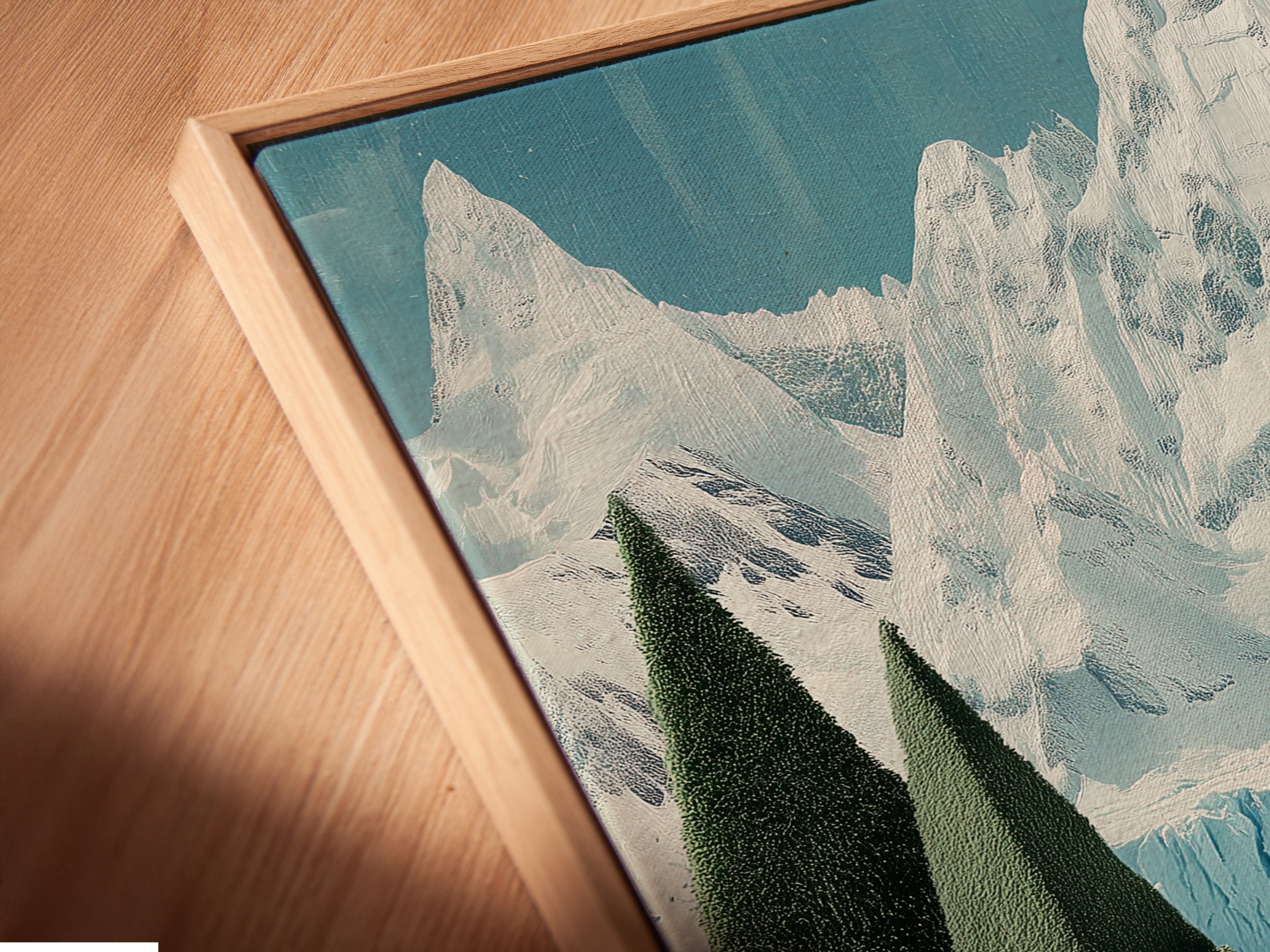 Get a close-up view of the Chess Arctic Canvas Print. It is presented in a floating frame. See the intricate details of the polar bear artwork and teal chessboard. The floating frame gives the artwork a modern gallery feel. Ideal for contemporary wall decor.