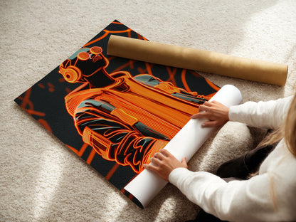 A woman is carefully rolling a fine art poster paper. This demonstrates the care we take in handling your artwork. We ensure your prints arrive in perfect condition. Experience the quality of our fine art poster paper. Order your prints today.