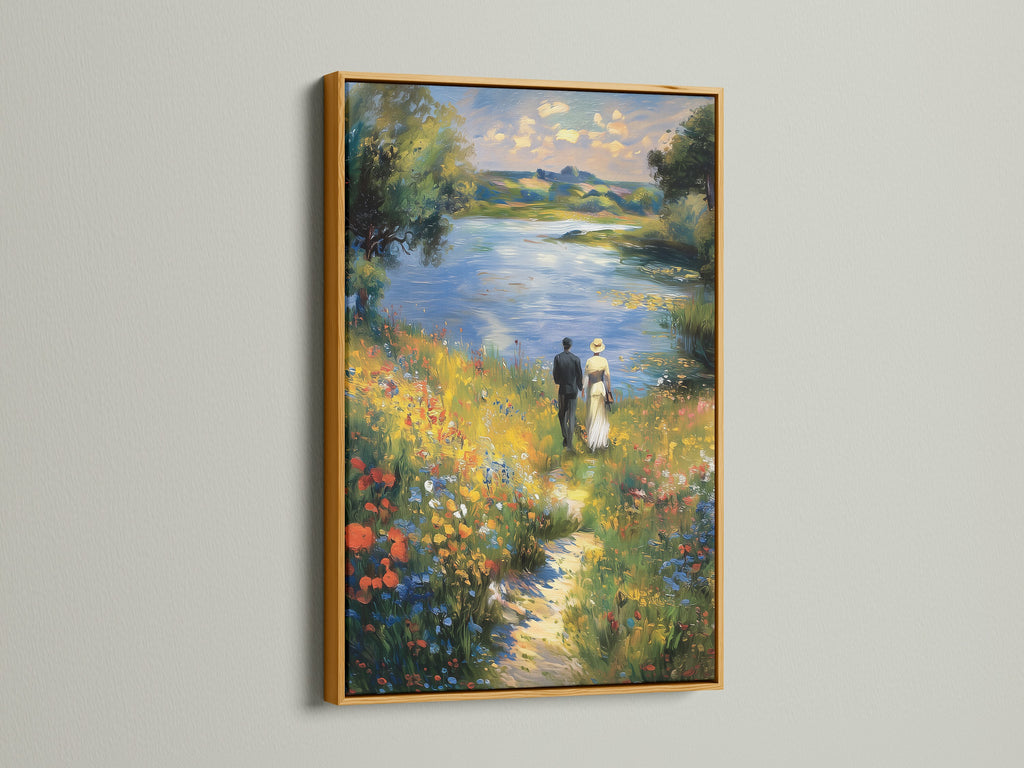 Artwork in a gold frame. The gold frame brings a touch of elegance. This frame is perfect for classic art pieces. It adds warmth and richness to the artwork. A luxurious choice for any art lover.