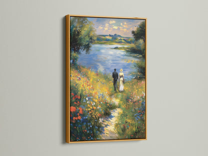 Artwork in a gold frame. The gold frame brings a touch of elegance. This frame is perfect for classic art pieces. It adds warmth and richness to the artwork. A luxurious choice for any art lover.