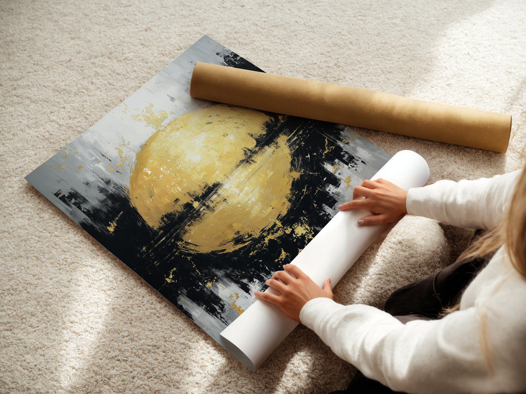 A woman is carefully rolling a fine art poster paper. The poster paper is of high quality and archival grade. Preserve your artwork with our premium fine art poster paper. The paper ensures vibrant colors and longevity.