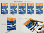 Available options: stretched canvas print fine art poster paper and floating frame. Choose the perfect medium for your coastal sunset artwork. Customize your space with beautiful art.