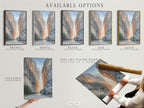 Explore available options for this canyon artwork. Choose from a stretched canvas print fine art poster paper or floating frame. Elevate your space with neutral tone landscape photography. Find the perfect piece for your style.