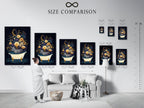 Here is a size comparison chart in an interior setting. See how the zebra in bathtub canvas print fits in various spaces. This floral moon wall art can transform any room. Perfect for bathroom wall decor nursery decor or as a unique conversation starter in living rooms.