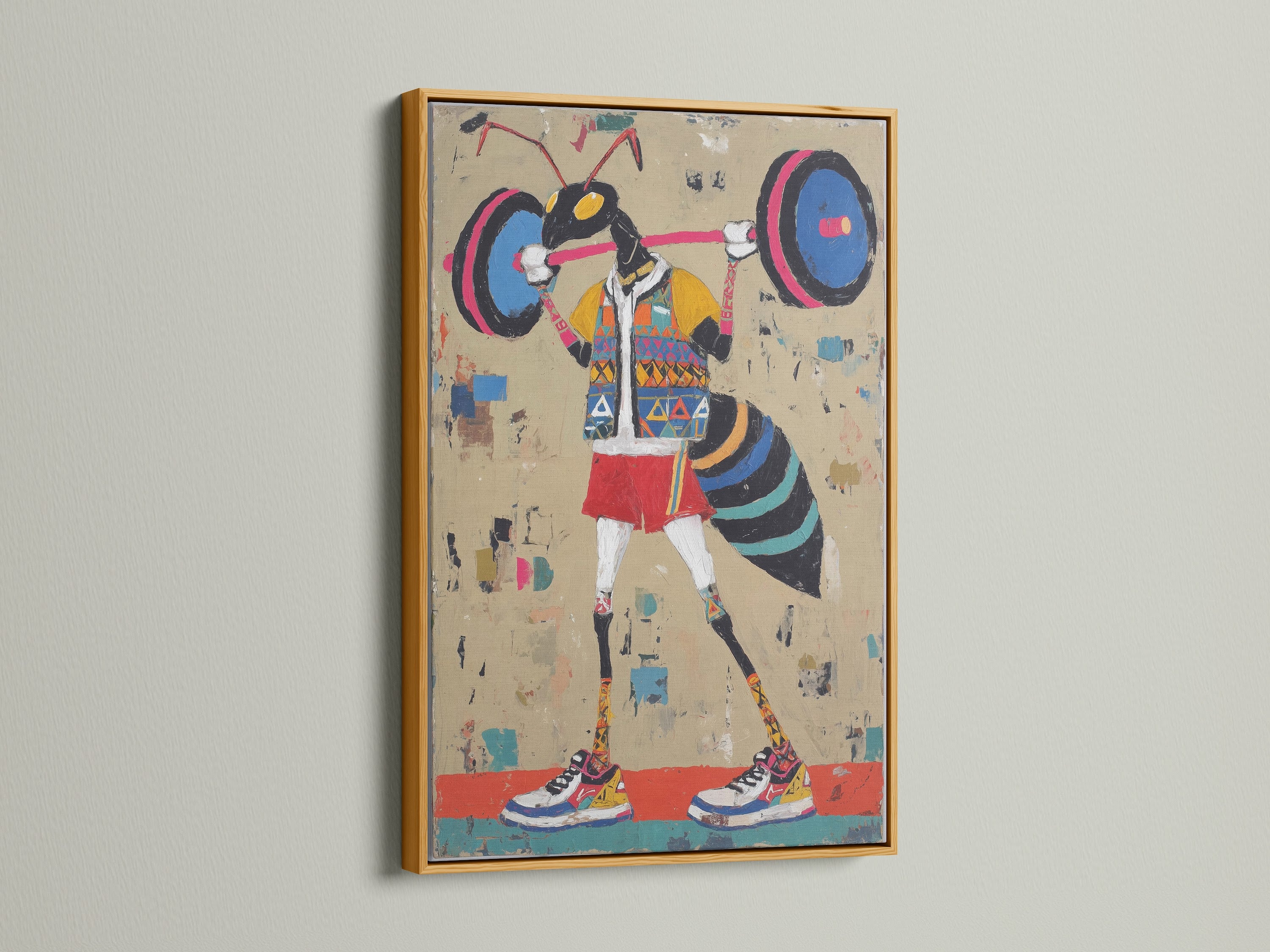 Weightlifter art print in a luxurious gold frame. Enhance your home gym decor with this vintage fitness piece. This fitness art print provides workout motivation. The retro sports art is great for contemporary spaces. Add a playful touch to any room with this unique gym artwork. The gold frame adds an elegant touch to the athletic wall art.