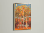 Palm Trees tropical artwork displayed in an oak frame. This vintage art adds a touch of the Caribbean to your home. A beautiful tropical print with beach house vibes.