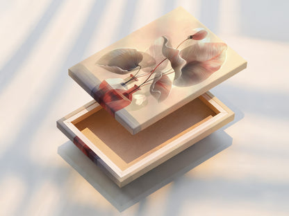 Stretched canvas print featuring botanical line art. This abstract floral wall art adds elegance. The neutral tones complement bedroom wall decor. Perfect for minimalist art and modern art prints. Enhance your living room with this flower artwork.