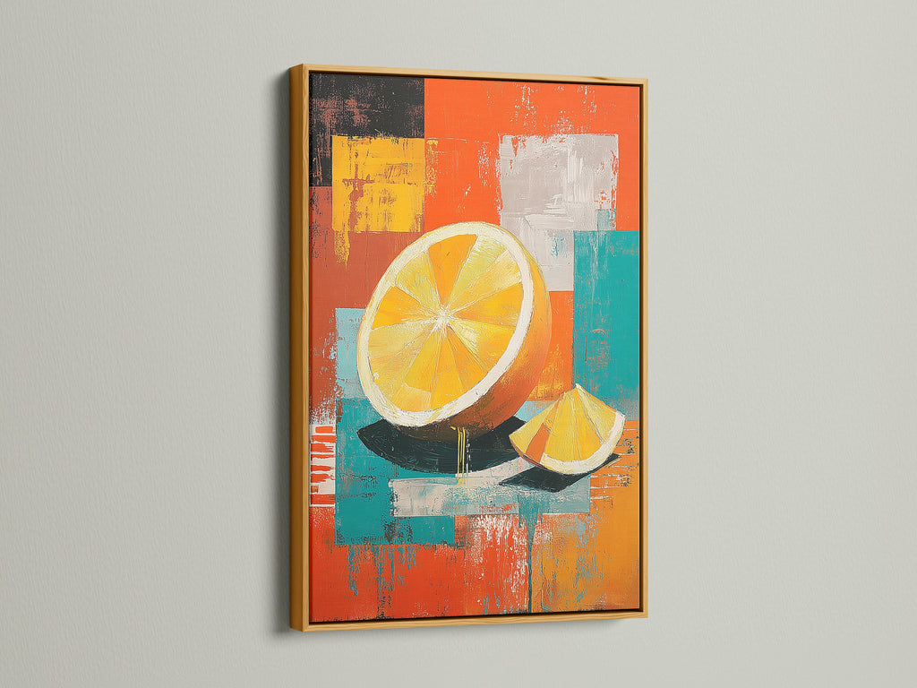 Admire the fruit artwork presented in a gold frame. The gold frame adds a touch of luxury and elegance. It is perfect for adding warmth to your decor. Elevate your art with a gold frame. It creates a focal point.