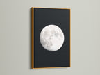 Full Moon lunar phase artwork with a gold frame. This celestial art enriches astronomy decor in bedrooms. Discover captivating moon phase art. This artwork merges space themed art with modern design. It's a unique astrology gift. Perfect as a night sky print. Ideal for full moon artwork and celestial print enthusiasts.