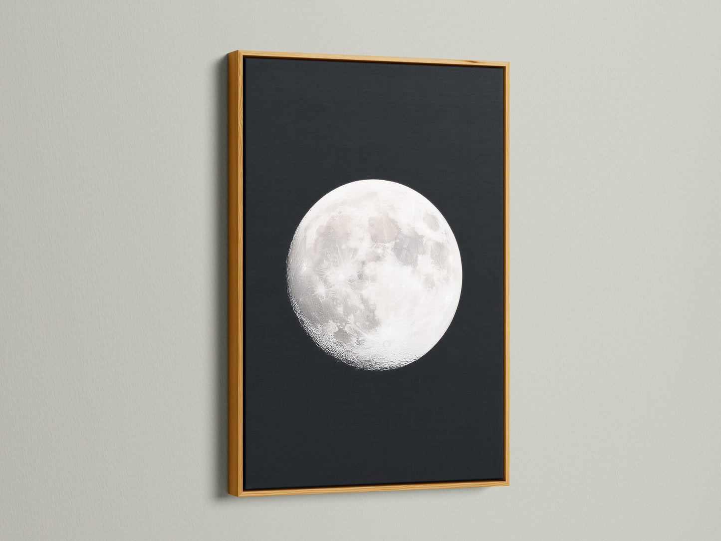 Full Moon lunar phase artwork with a gold frame. This celestial art enriches astronomy decor in bedrooms. Discover captivating moon phase art. This artwork merges space themed art with modern design. It's a unique astrology gift. Perfect as a night sky print. Ideal for full moon artwork and celestial print enthusiasts.