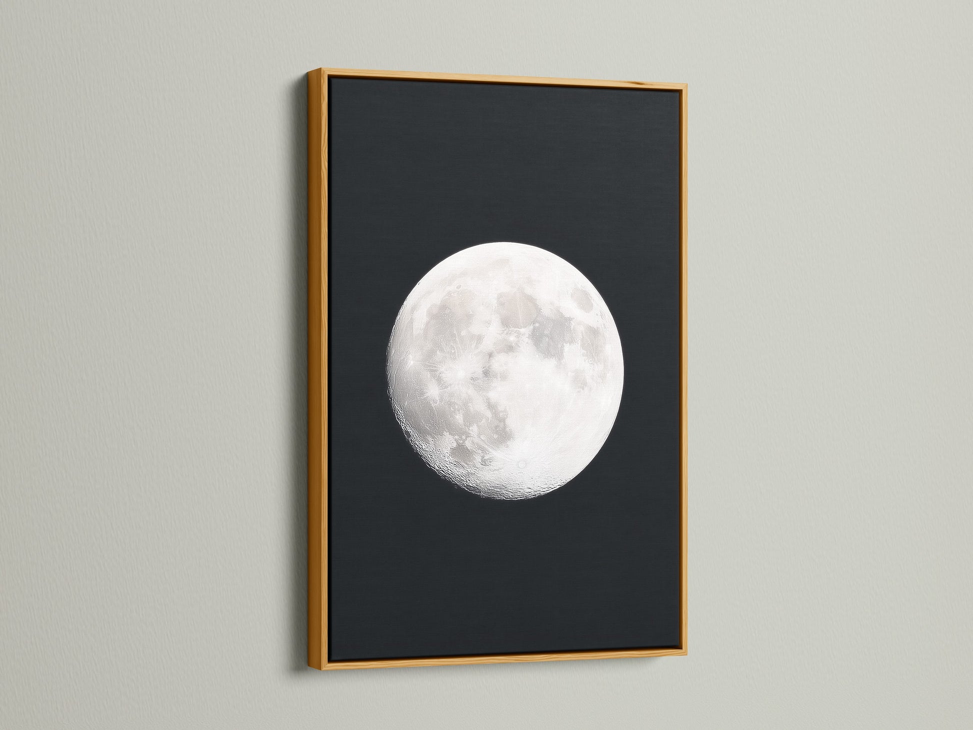 Full Moon lunar phase artwork with a gold frame. This celestial art enriches astronomy decor in bedrooms. Discover captivating moon phase art. This artwork merges space themed art with modern design. It's a unique astrology gift. Perfect as a night sky print. Ideal for full moon artwork and celestial print enthusiasts.