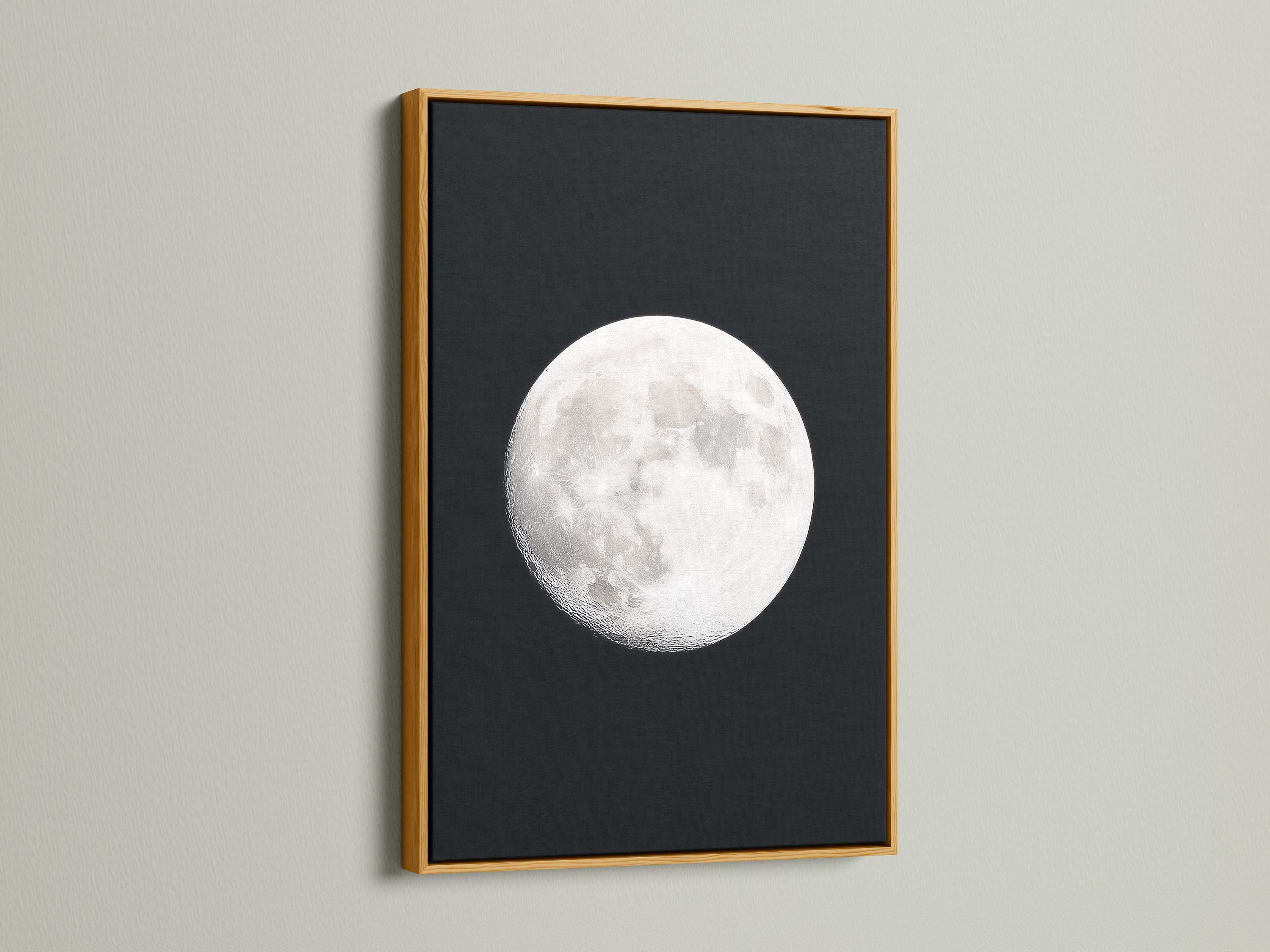 Full Moon lunar phase artwork with a gold frame. This celestial art enriches astronomy decor in bedrooms. Discover captivating moon phase art. This artwork merges space themed art with modern design. It's a unique astrology gift. Perfect as a night sky print. Ideal for full moon artwork and celestial print enthusiasts.