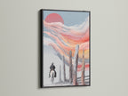 Equestrian print in a sleek black frame. The black frame enhances the modern feel of the wall art. This cowboy art captures the essence of the southwest. It is a striking piece for any art collection.