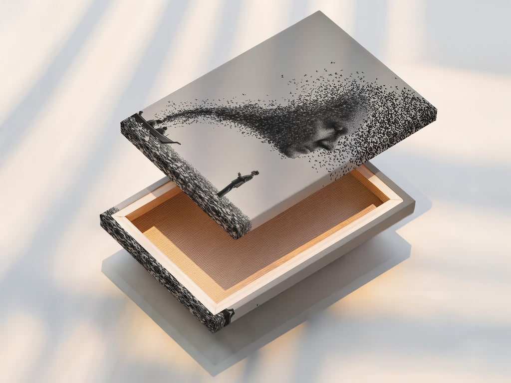 Surreal Birds Flying Wall Art - Black White Photography Print, Minimalist Home Decor, Modern Abstract Poster, Nature Art