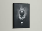 Transform your space with mystical artwork. This tiger canvas print showcases a celestial animal with moon phases. The black frame adds a touch of elegance. Perfect for contemporary wall decor and spiritual wall art.