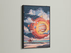 Here is the cosmic lighthouse wall art in a black frame. This space art print offers a sleek modern look. The solar system artwork enhances home offices libraries and creative spaces.