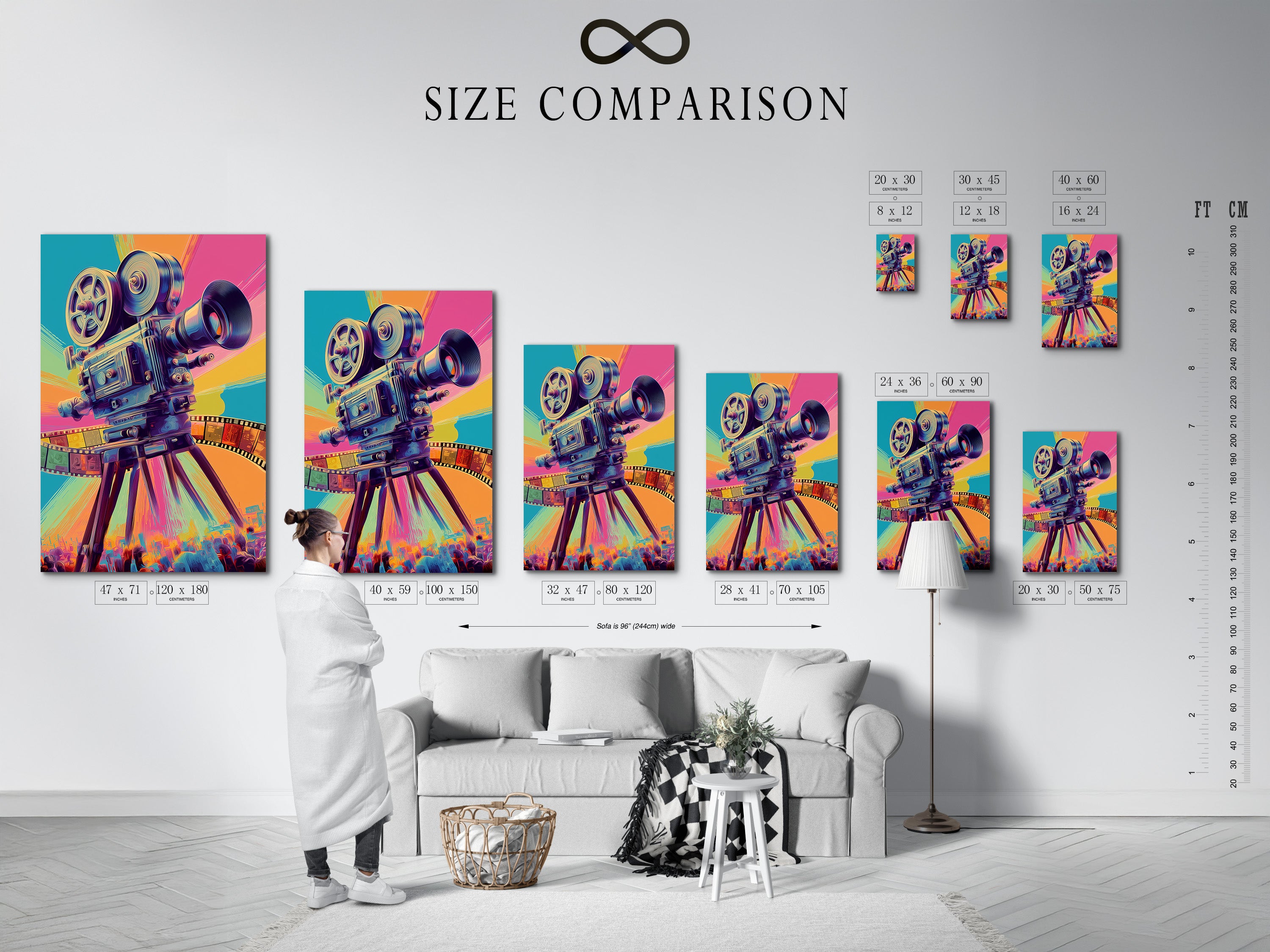 Visualize the perfect size for your space. Our size comparison chart is in an interior setting. Easily compare different print sizes. Find the ideal fit for your wall. Make an informed decision today