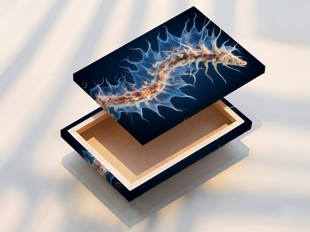 See the texture of a stretched canvas print. The art wraps around the frame. This creates a gallery-worthy appearance. It is ready to hang and enjoy.