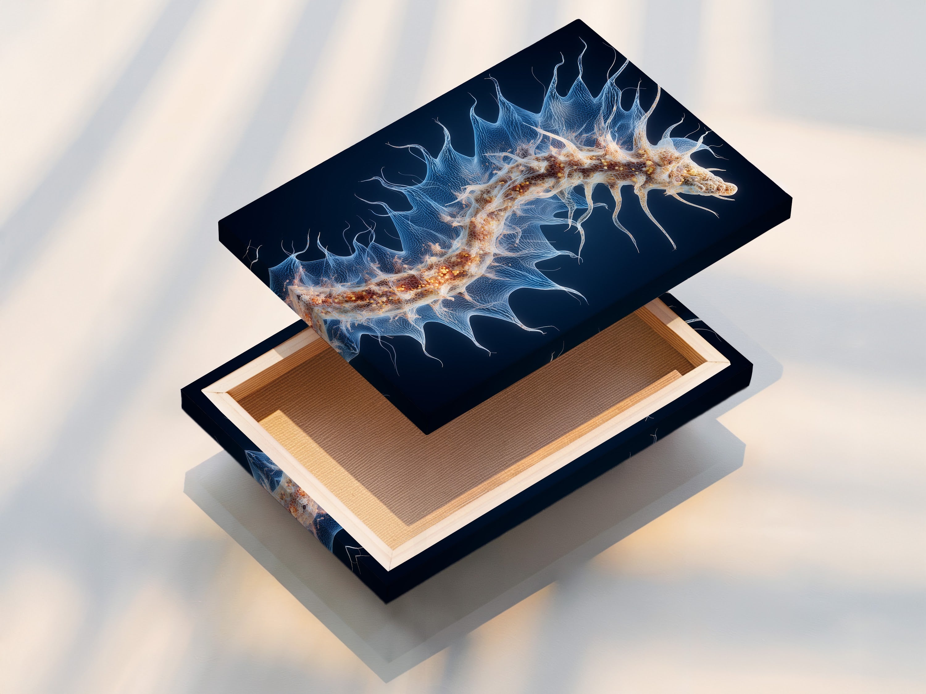 See the texture of a stretched canvas print. The art wraps around the frame. This creates a gallery-worthy appearance. It is ready to hang and enjoy.