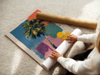 A woman is carefully rolling a fine art poster paper. The poster is made of high-quality materials. It ensures vibrant colors and longevity. This fine art poster paper is perfect for creating stunning artwork prints.