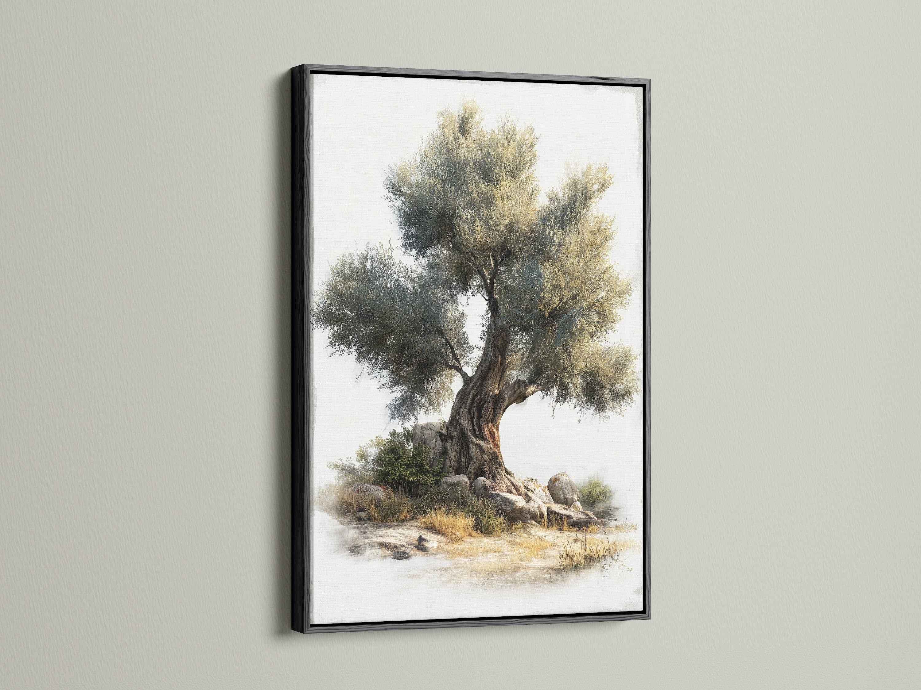 Ancient Olive Tree Canvas Print - Mediterranean Landscape Wall Art, Vintage Nature Artwork for Living Room Decor