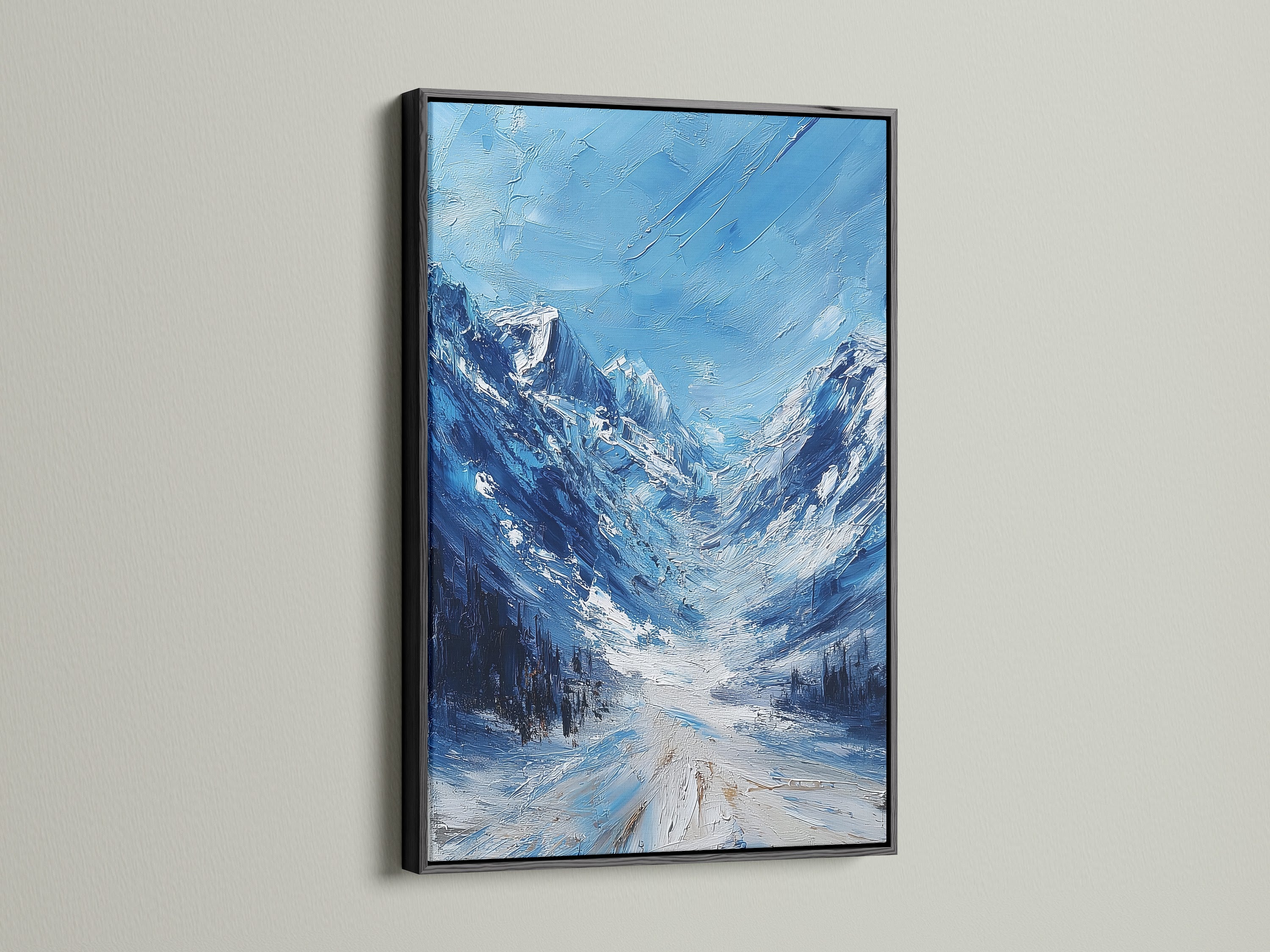 The black frame provides a bold dramatic statement. This frame adds contrast and depth to the artwork. The artwork has a sleek sophisticated touch. See how the black frame intensifies the visual impact. The black frame creates a focal point. Consider this frame for a modern gallery wall.