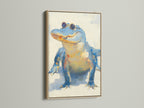 A stylish oak frame beautifully showcases a vibrant alligator art print. The natural wood grain adds warmth and character to the artwork. Enhance your home decor with our elegant oak frames. They complement any art style and interior.