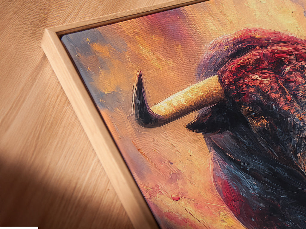 Close-up of a canvas print in a floating frame. The artwork appears to float within the frame. The floating frame adds depth and dimension. Our floating frames offer a modern and unique way to display your art. Showcase your artwork.