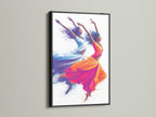 Indian Dancers artwork set in a sleek black frame. This artwork captures the essence of Bollywood art. The teal and orange artwork adds a pop of color. A stunning addition to any space.