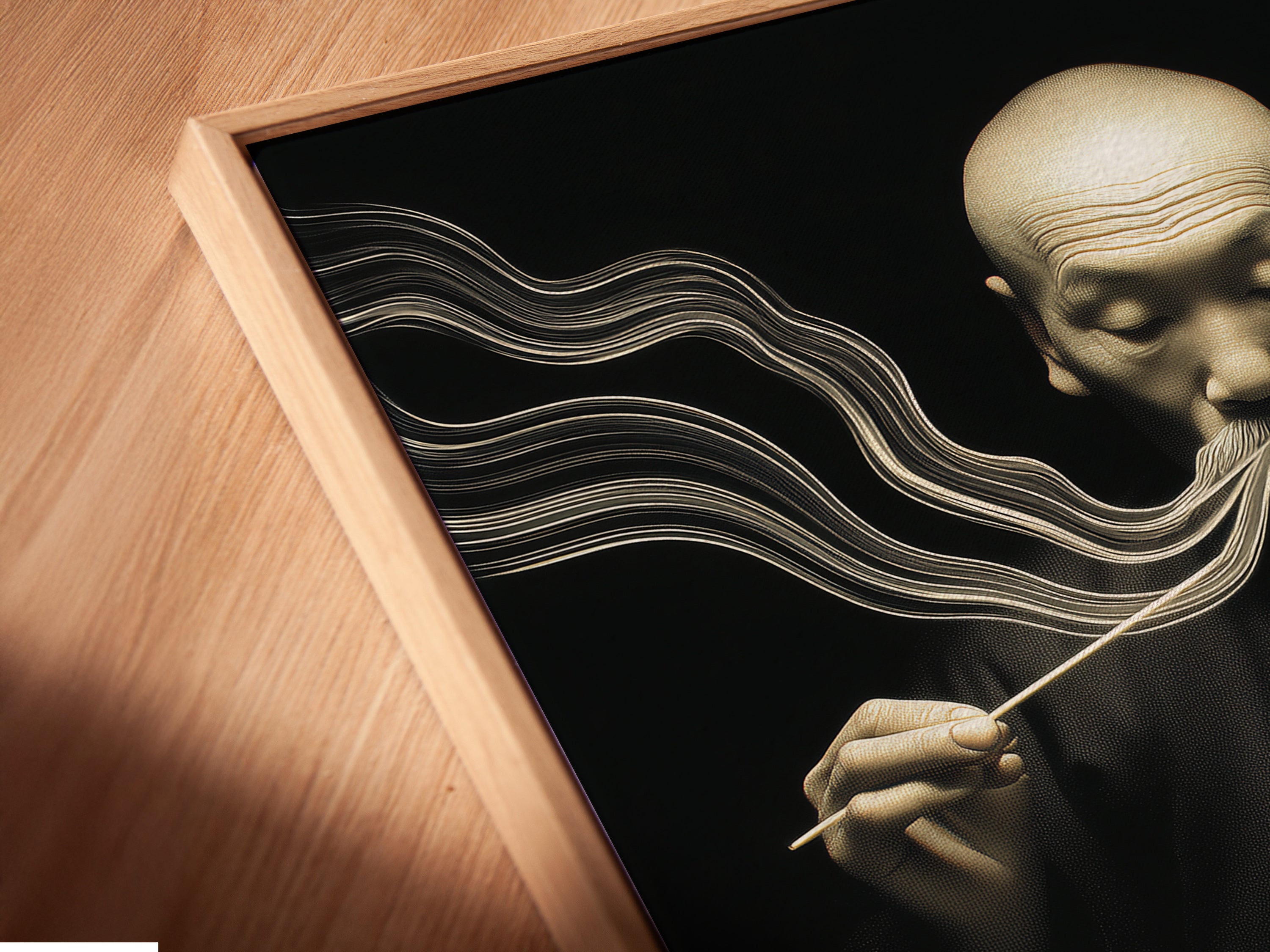 A close-up of a canvas print in a floating frame. The floating frame gives the artwork a modern and sophisticated look. This piece enhances the visual appeal of the apothecary artwork. Perfect for creating a gallery-like display in your home or office. This piece adds depth and dimension to the wall art.