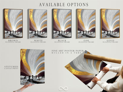 Available options for cyclist artwork. Choose from stretched canvas print fine art poster paper or floating frame. Customize your art to match your style and space. Find the perfect fit for your decor.
