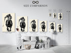 A size comparison chart displayed in an interior setting. The chart helps visualize different print sizes for your artwork. Find the perfect size to fit your space. Visualize the impact of our artwork in your home.