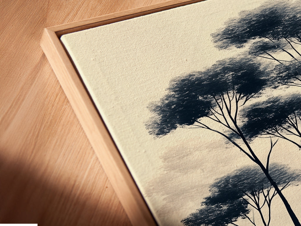 Experience the beauty of a canvas print in a floating frame. This close-up angle showcases the artwork's details. The floating frame adds a modern touch. Perfect for minimalist nature artwork and neutral tone decor. Elevate your home with this stylish piece.