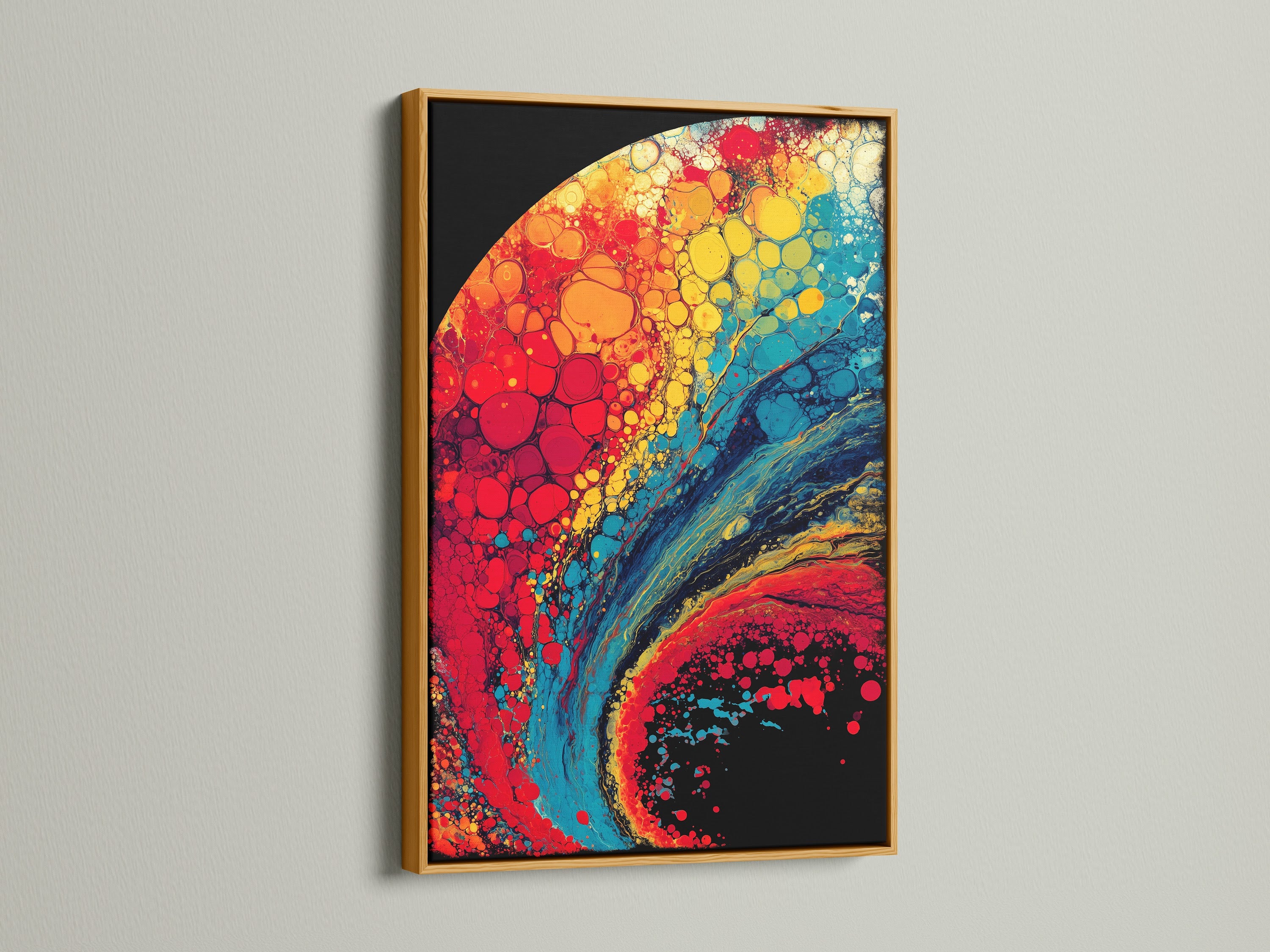 Artwork is elegantly displayed in a gold frame. The metallic finish adds a touch of glamour. Gold frames bring a luxurious feel to any print. This frame is perfect for making a statement with your artwork.