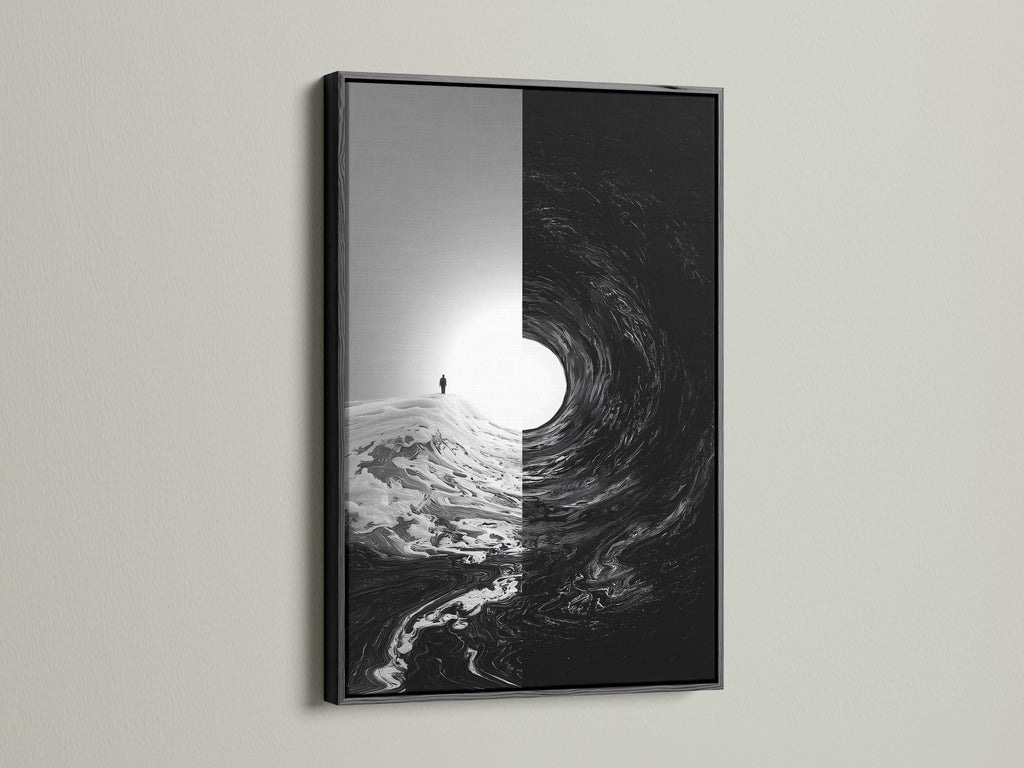 This artwork is framed in a classic black frame. A black frame adds a touch of drama and sophistication. It creates a strong contrast that makes the artwork pop. Check out our black frame selections for a bold statement.