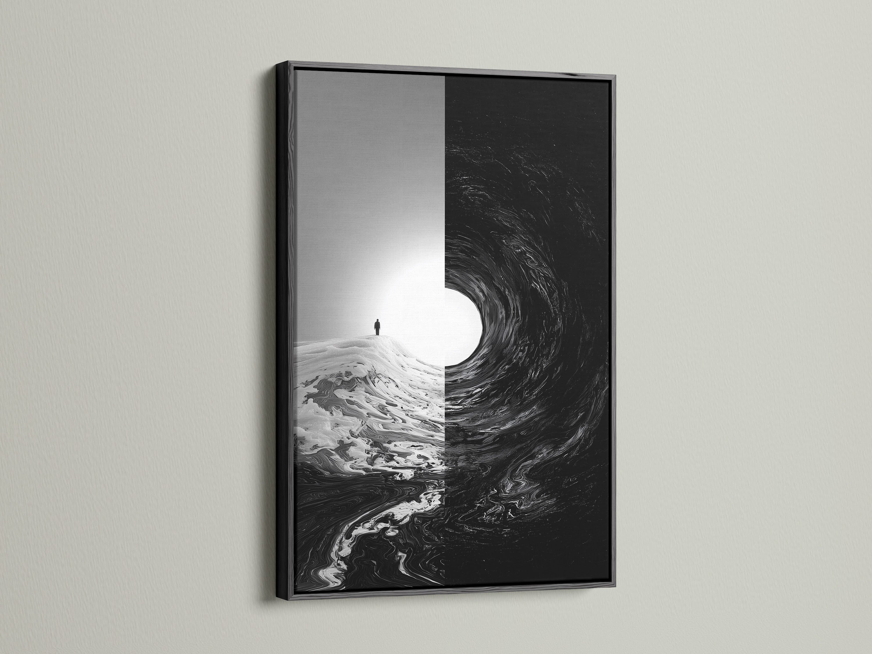 This artwork is framed in a classic black frame. A black frame adds a touch of drama and sophistication. It creates a strong contrast that makes the artwork pop. Check out our black frame selections for a bold statement.