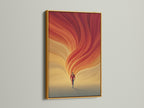 The Abstract Runner Canvas Art is displayed in a gold frame. The gold frame adds a touch of luxury. The warm orange swirl artwork pops. Perfect for those seeking contemporary art. It brings sophistication to their bedroom wall art.