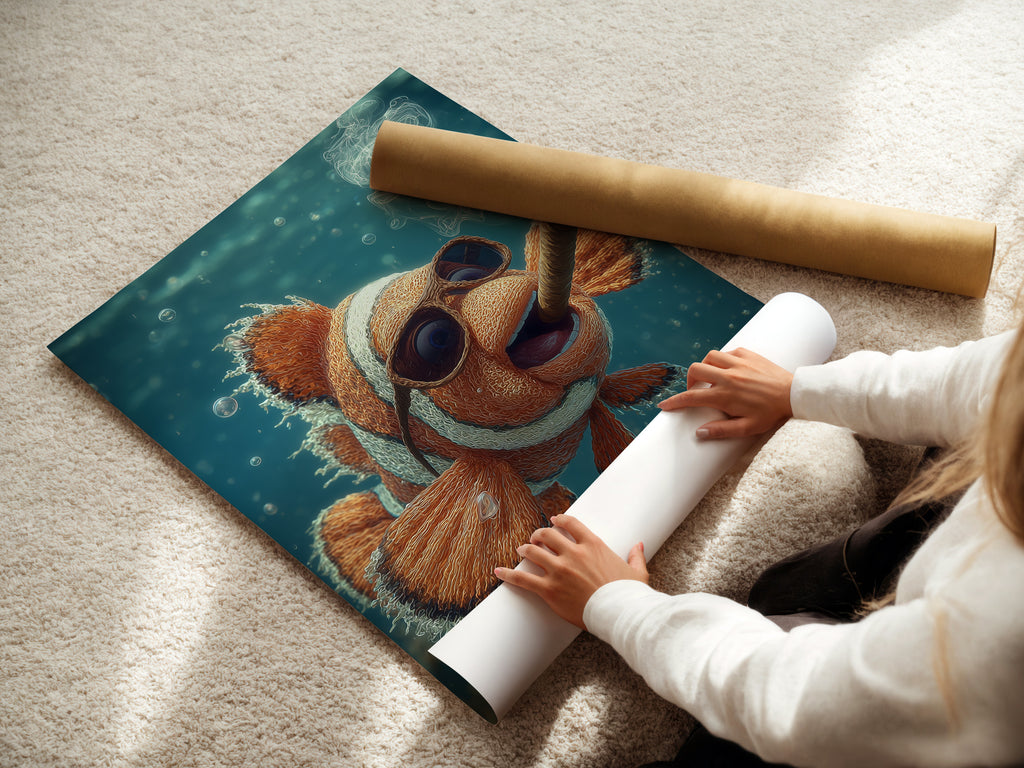 A woman is carefully rolling a fine art poster paper. The poster paper is high-quality and archival-grade. It ensures the artwork looks its best. This paper is perfect for preserving fine art prints. Discover the beauty of fine art posters.