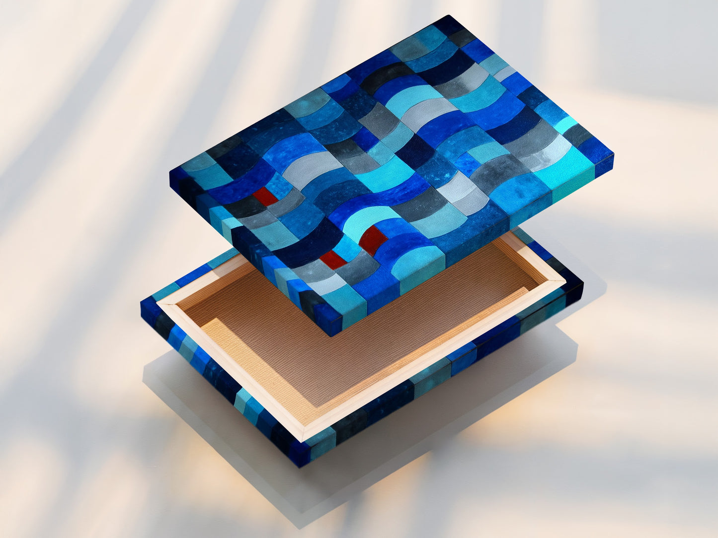 This image shows a stretched canvas print of an abstract artwork. The stretched canvas provides a gallery-quality look. Perfect for modern canvas art. Add a touch of sophistication to your space. Explore our geometric wall art options today.