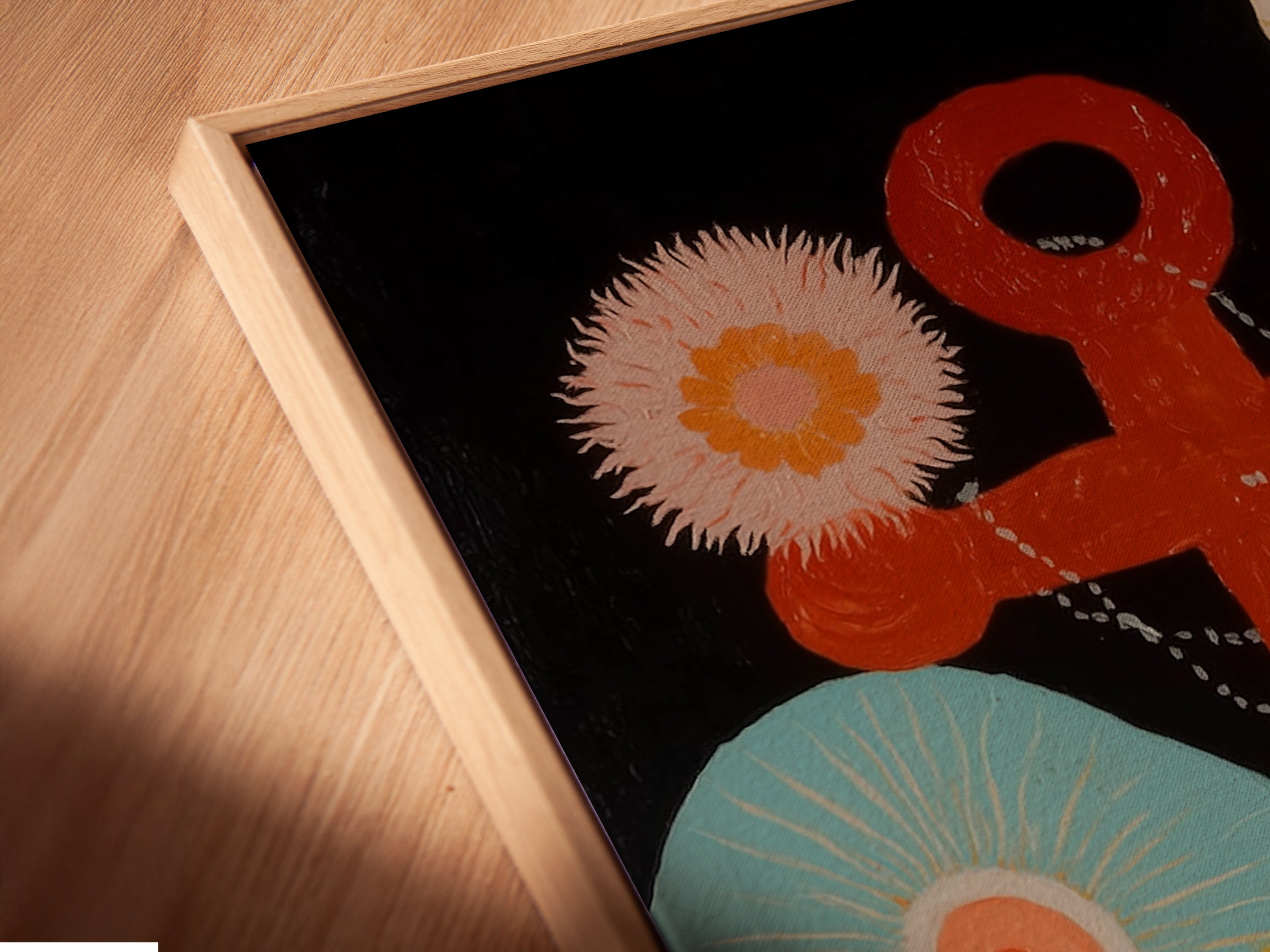 Close-up of a Nautical Anchor Canvas Print in a Floating Frame. The floating frame gives the artwork a modern elegant look. The vibrant colors and marine theme are highlighted. It's perfect for adding a coastal touch to your home. This fine art print enhances any space.