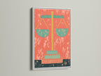 The Justice Scales Canvas Print is displayed in a white frame. The artwork adds a touch of elegance to any space. It's perfect for law firms home offices and libraries. This Mid-Century artwork features a vintage legal print. The orange and green hues create a sophisticated look.