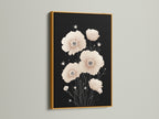 Beige Poppy Flower Artwork in a Gold Frame. The gold frame adds a luxurious touch to this minimalist botanical art piece. This floral canvas print enhances your bedroom wall decor with a subtle hint of glamour. Ideal for creating a refined and relaxing ambiance.