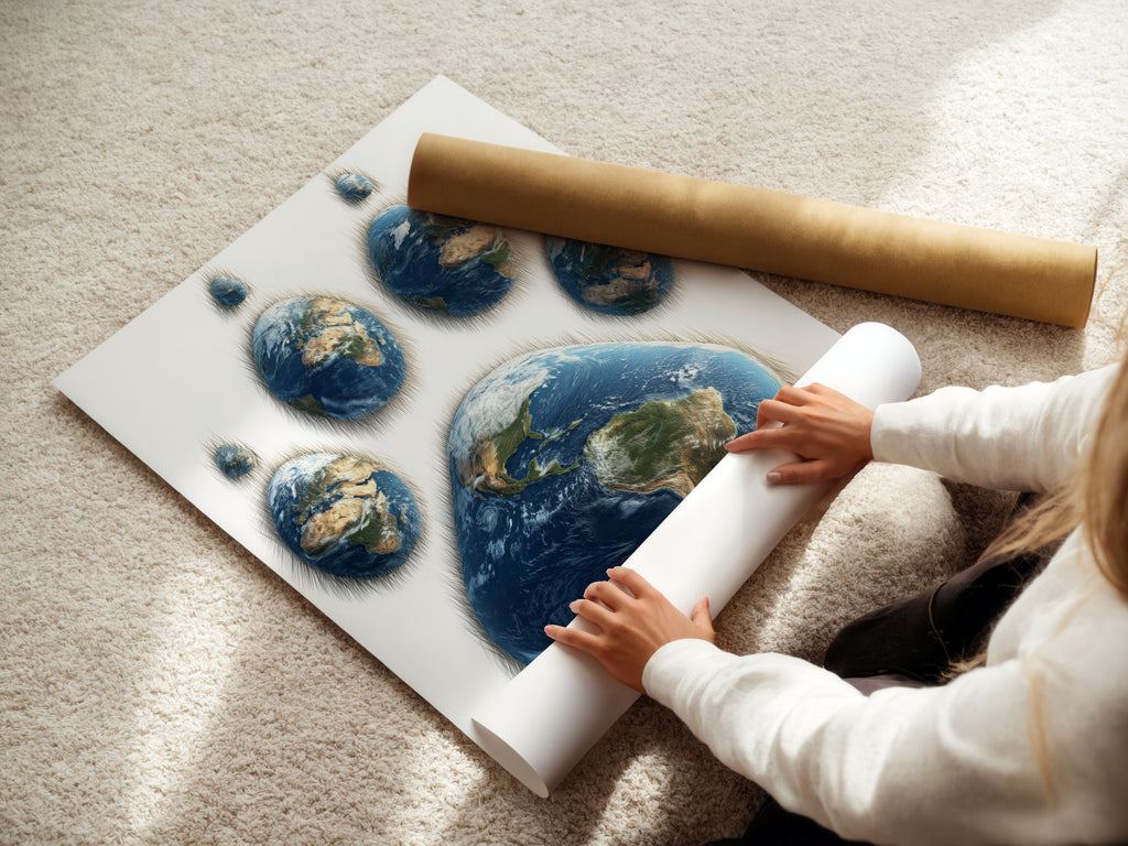 Woman carefully rolling a fine art poster paper. The poster paper is high-quality and archival. The artwork is protected during handling. The poster paper ensures vibrant colors and sharp details. This is the perfect option for art enthusiasts. It offers a professional and polished look.