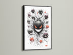 A black frame provides a bold contemporary display option. It is a classic choice for the ghostly haunter artwork. Black frames enhance spooky anime and gamer wall decor. Consider this for your monster art or Halloween decor.