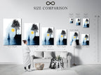 This size comparison chart shows the available dimensions for our artwork in an interior setting. Visualize the perfect fit for your space. Choose from various sizes to suit your wall decor needs. The chart helps you select the ideal coastal wall art for your home or office. Plan your art display with confidence.