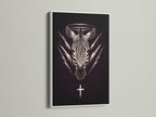 Zebra Celestial artwork with a white frame. This gothic animal wall art features sacred geometry. The white frame provides a clean contrast. This black art print brings witchy decor to your living room. Add a touch of elegance.